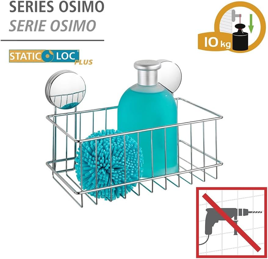 WENKO Static-Loc Plus Eckablage Osimo, Badezimmerregal, Befestigen ohne Bohren, sicherer Halt durch