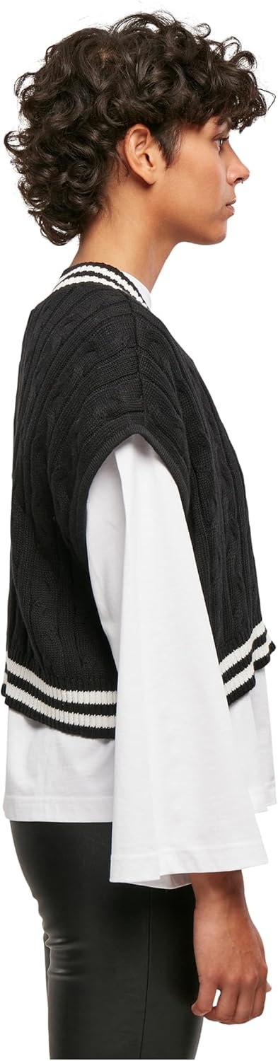 Urban Classics Ladies Cropped Knit College Slipover, stylischer Strickpullunder für Damen im College
