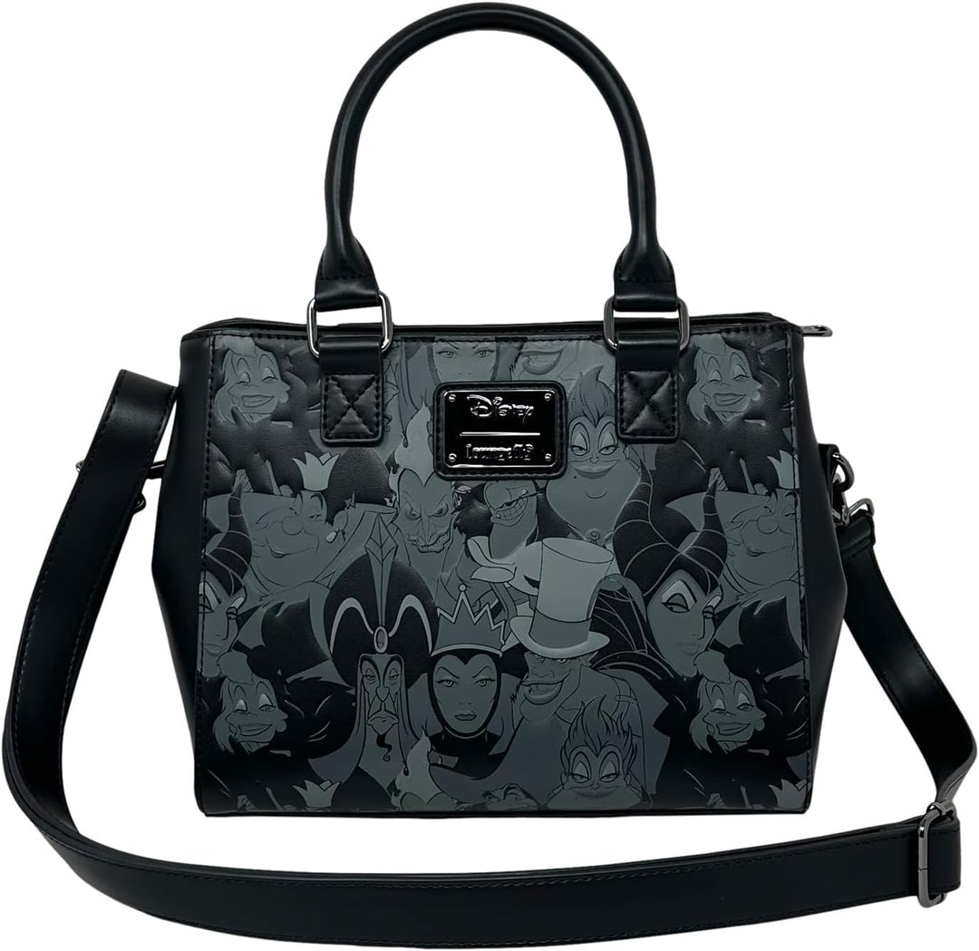 Loungefly Disney Villains Handtasche mit geprägtem Allover-Print, Schwarz, Medium