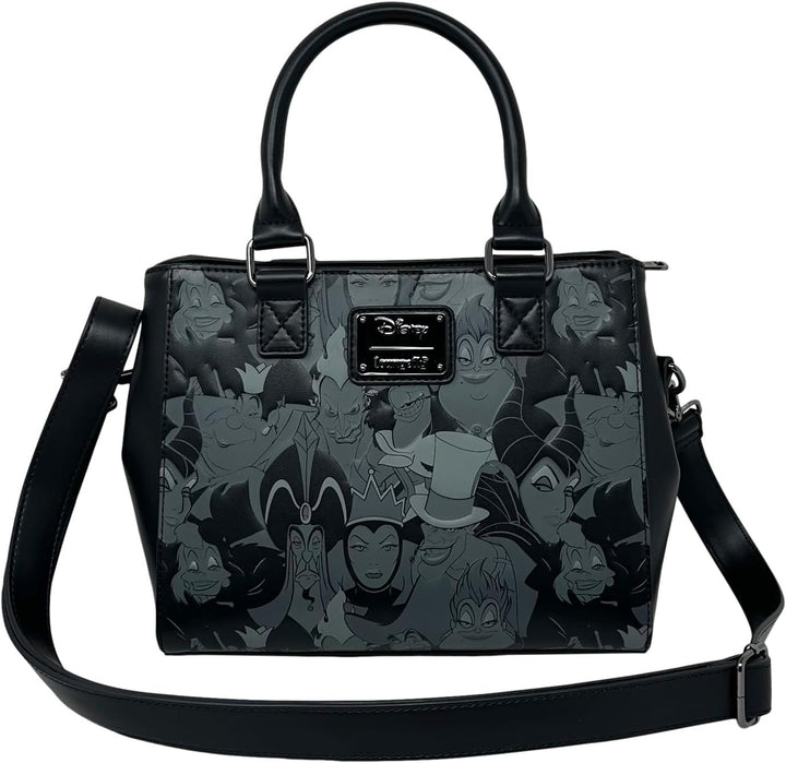 Loungefly Disney Villains Handtasche mit geprägtem Allover-Print, Schwarz, Medium