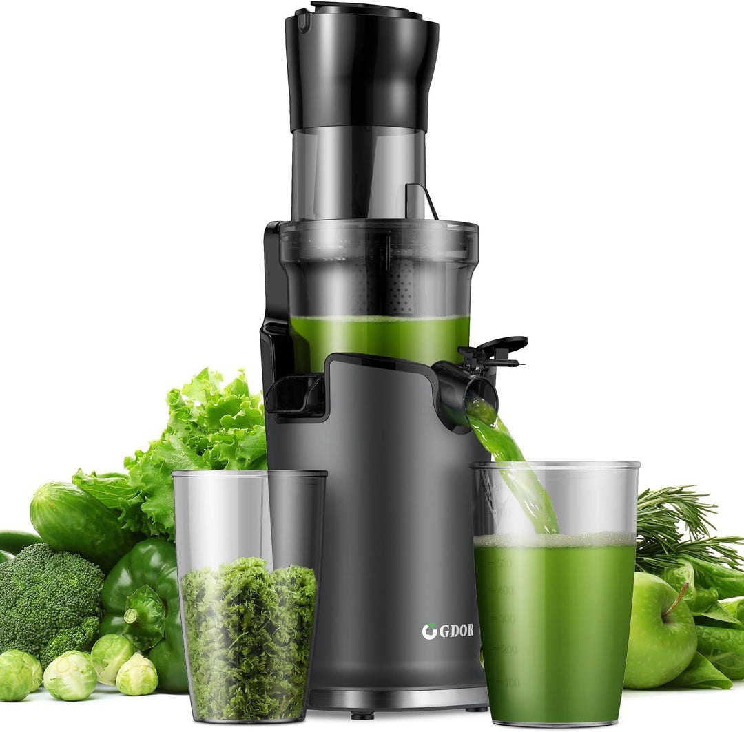 GDOR Entsafter Slow Juicer mit 90mm Extra Grossem Einfüllschacht für Ganze Früchte und Gemüse, leich