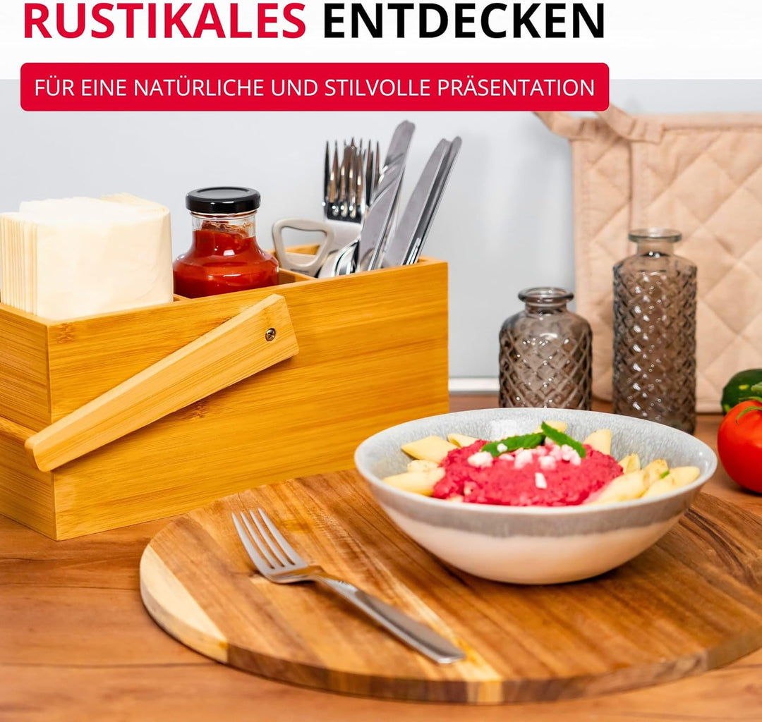 Westmark Küchen-Organizer/Tischbutler, 3 Fächer, mit Tragegriff, Masse: 26,5 x 27,8 x 10 cm, Bambus,