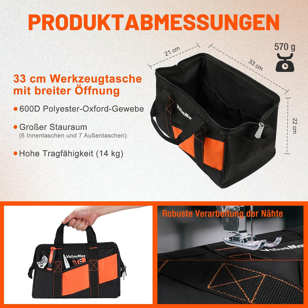 ValueMax Werkzeugset 219tlg, Werkzeugtasche bestückt, tägliche Werkzeuge, Werkzeugsatz für Haushalt,