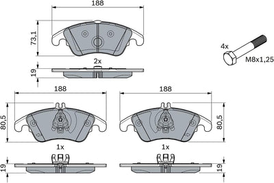 Bosch BP1175 Bremsbeläge - Vorderachse - ECE-R90 Zertifizierung - vier Bremsbeläge pro Set