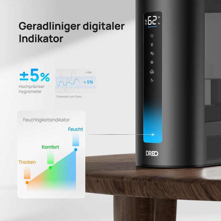 DREO 6L Smart Luftbefeuchter für grosse Räume, Warm- und Kaltnebel für Schlafzimmer, 60 Std. Laufzei