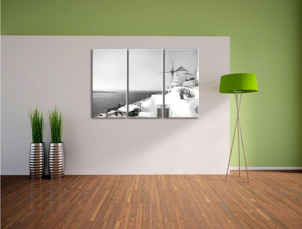 Pixxprint weisse Häuser in Griechenland als Leinwandbild | Grösse: 3 Teilig (120x80) | Wandbild| Kun