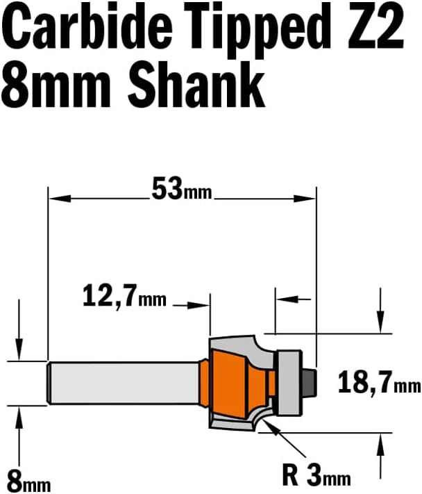 CMT Orange Toos 938.187.13 - Hohlkehlfräser mit Anlauflage HW Z2 S=8 D=18.7x12.7x54 R3 RE
