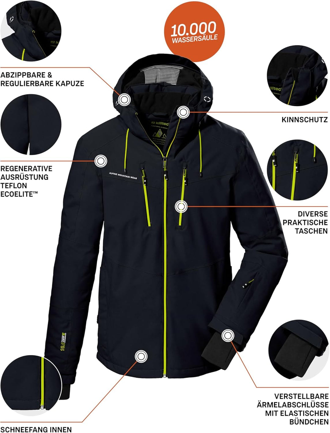 Killtec Herren Ksw 44 Mn Ski Jckt Skijacke/Funktionsjacke mit abzippbarer Kapuze und Schneefang S Sc
