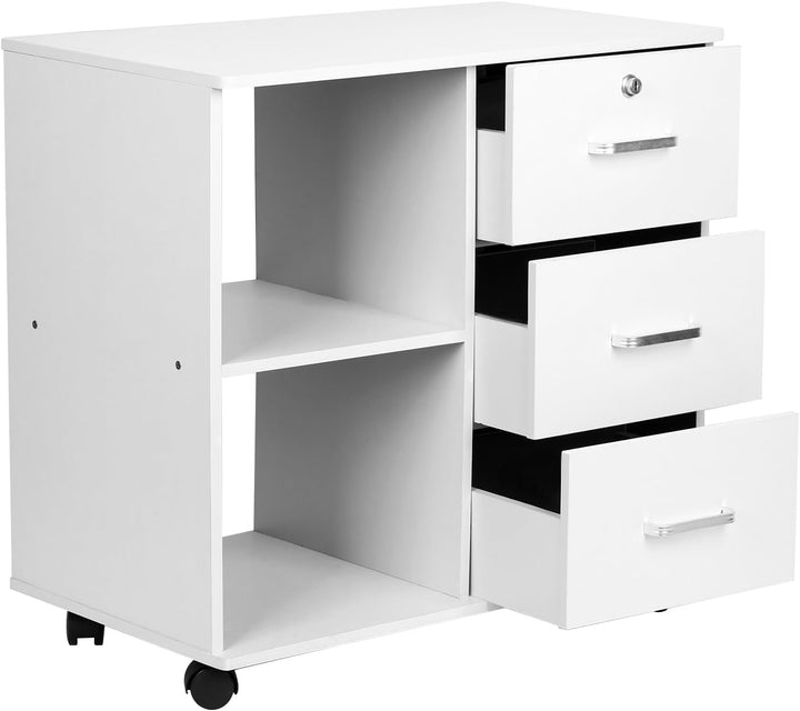 Aktenschrank aus Holz mit 3 Schubladen, Büroschrank mit mobiler seitlicher Abheftung, Druckerständer