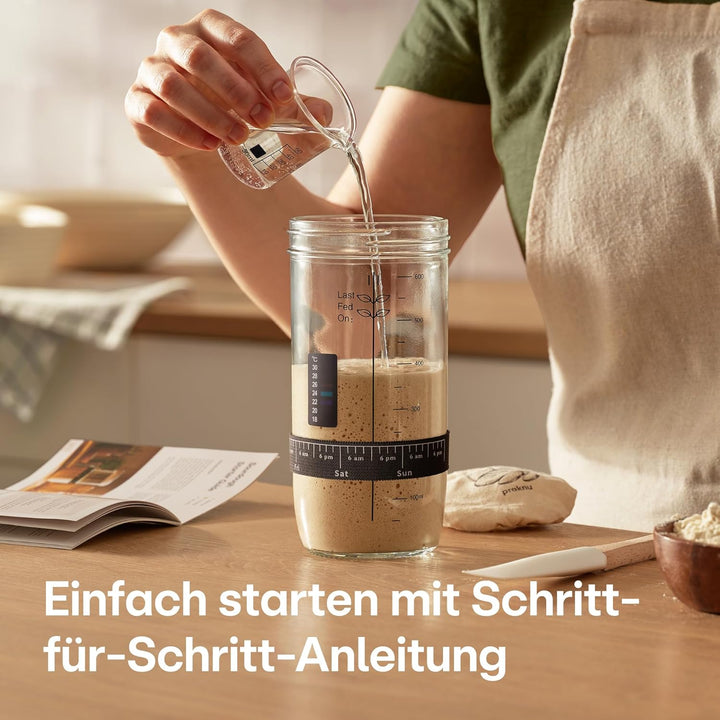Praknu Sauerteig Starter Set aus Glas (700ml) Komplett-Set mit Anleitung für Einsteiger & Zuhause ba