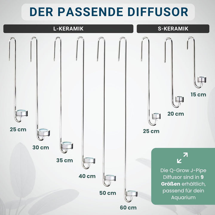 Q-Grow CO2 Diffusor Aquarium aus Edelstahl, mit wechselbarer Keramikscheibe, inkl. 2m Schlauch - 30c