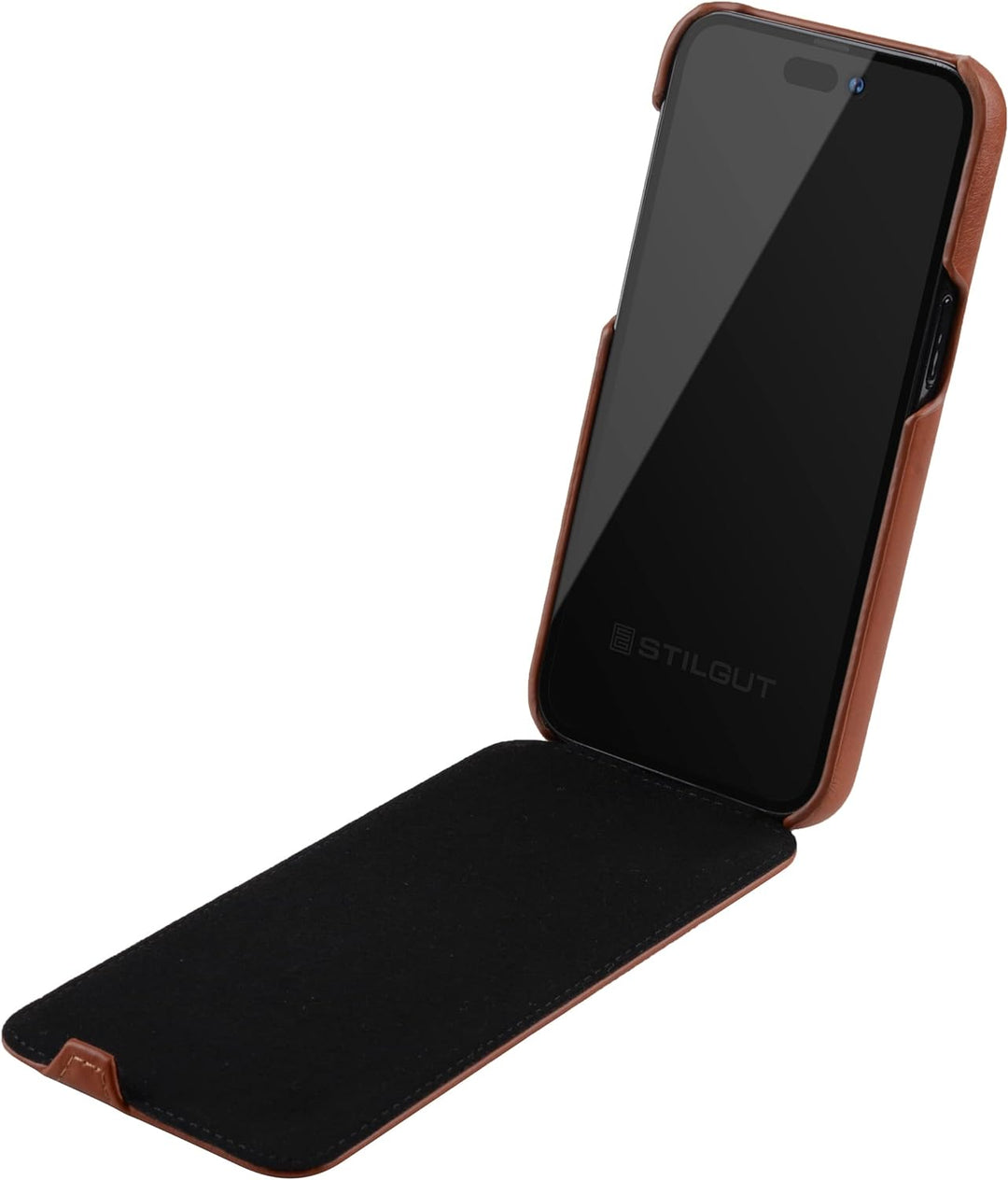 STILGUT UltraSlim kompatibel mit iPhone 14 Plus (6.7") Hülle - iPhone 14 Plus Flip Case aus Leder, K