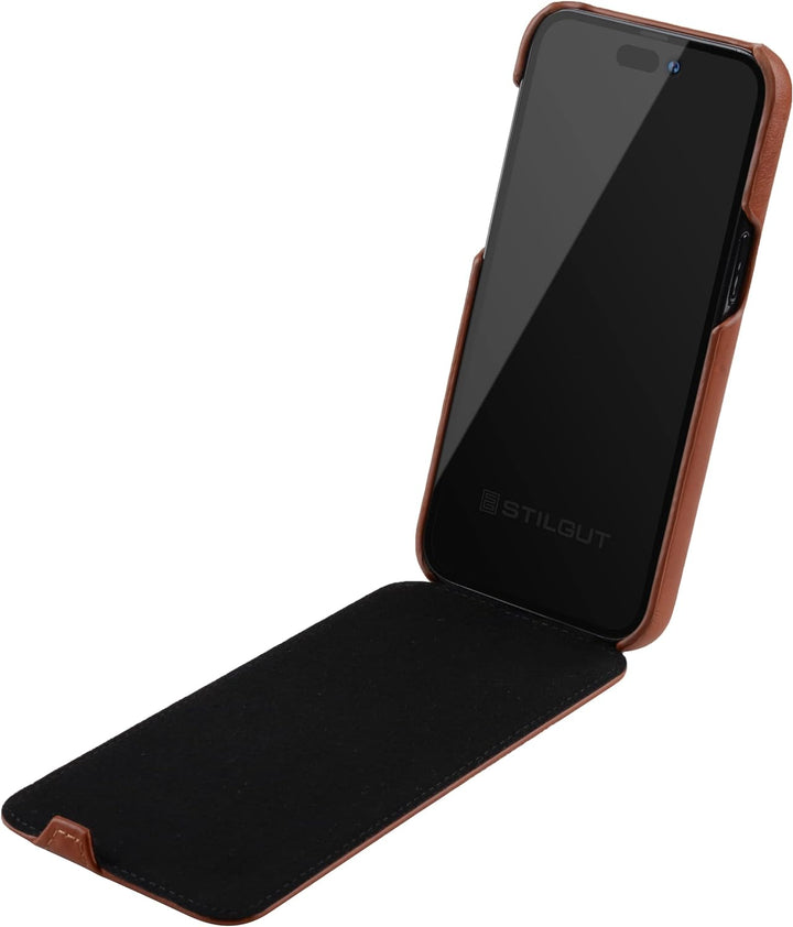 STILGUT UltraSlim kompatibel mit iPhone 14 Plus (6.7") Hülle - iPhone 14 Plus Flip Case aus Leder, K