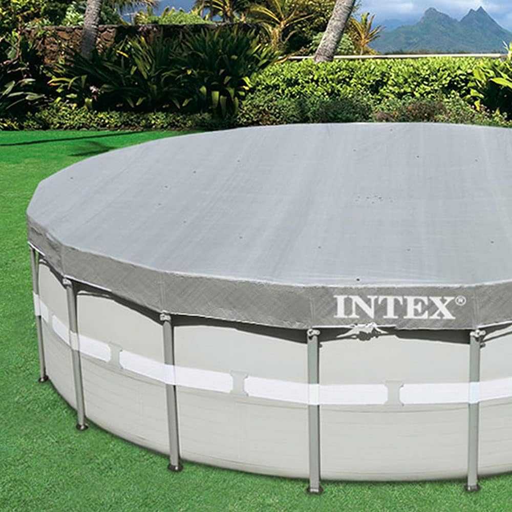 Intex Deluxe Pool Cover - Poolabdeckplane Deluxe - Ø 488 cm - Für Ultra Frame Pool Grau 488 cm