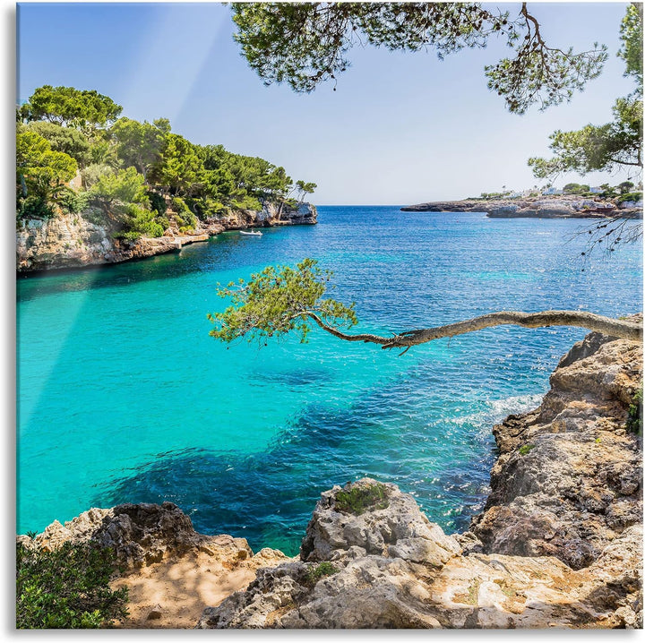 Pixxprint Glasbild | Wandbild auf Echtglas | Mallorca Bay Cove | 60x60 cm | inkl. Aufhängung und Abs