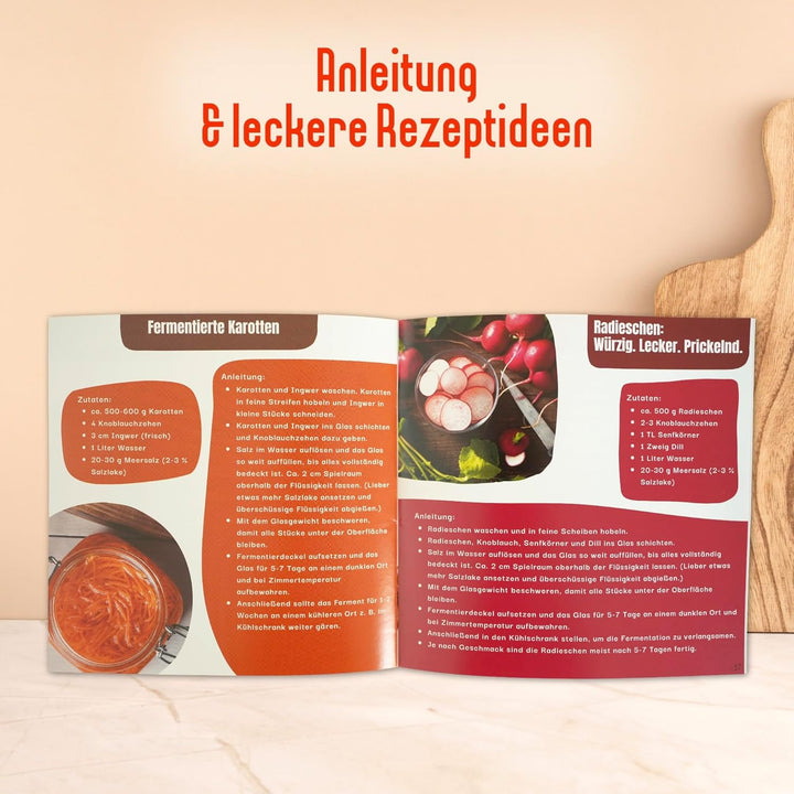 Starterkit Fermentation – grosses Fermentierset für Gemüse wie Kimchi, Sauerkraut - 1 L Fermentiergl