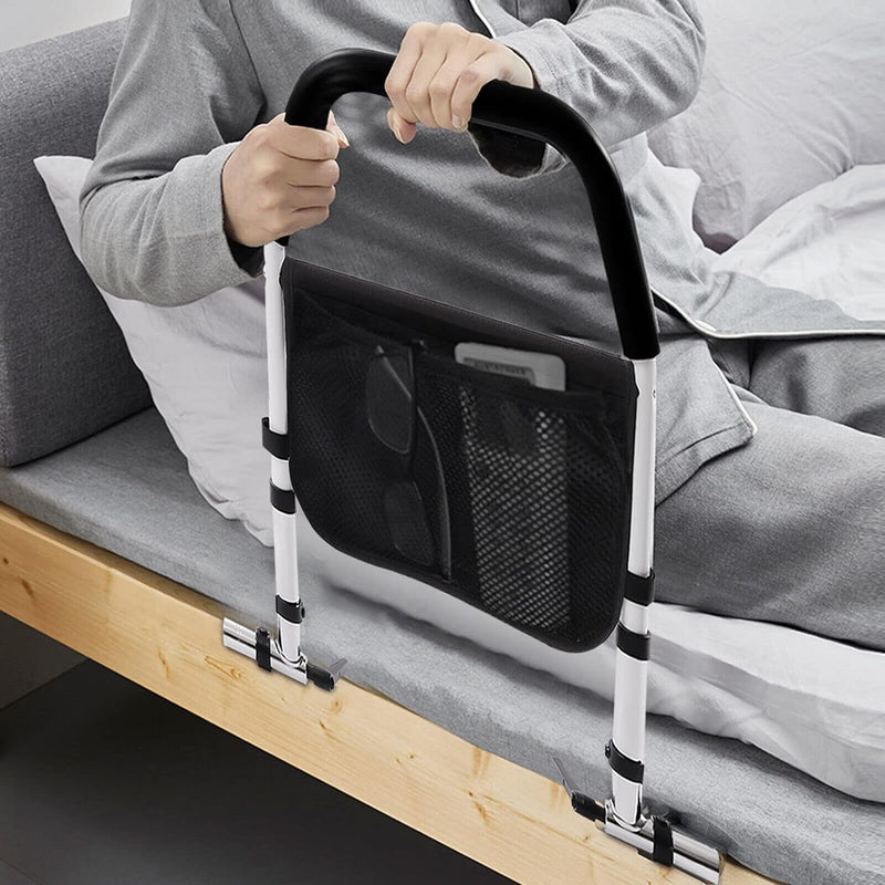 LOYEMAADE Bett Aufstehhilfe Haltegriff 50-58 cm Höhenverstellbar Bettgriff Betthalterung mit Aufbewa