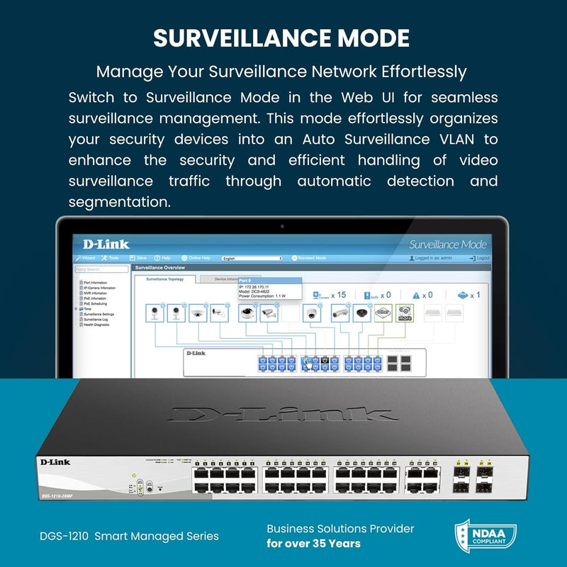 D-Link DGS-1210-10 10-Port Gigabit Smart Switch (8 x 10/100/1000 Mbit/s Base-T-Ports, 2 x 100/1000 M