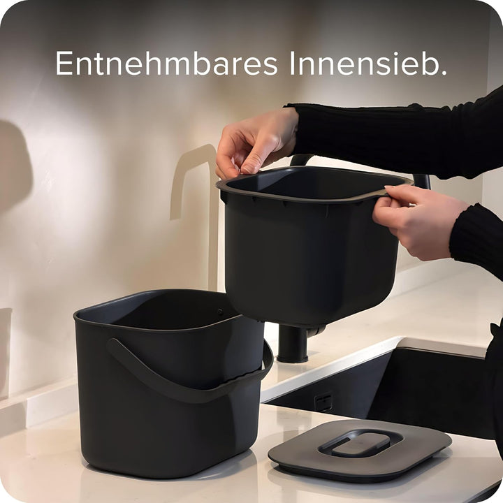 Black Sweden Home Biomülleimer Küche - 7L - Design Komposteimer mit Sieb - Bio-Mülleimer Geruchsdich