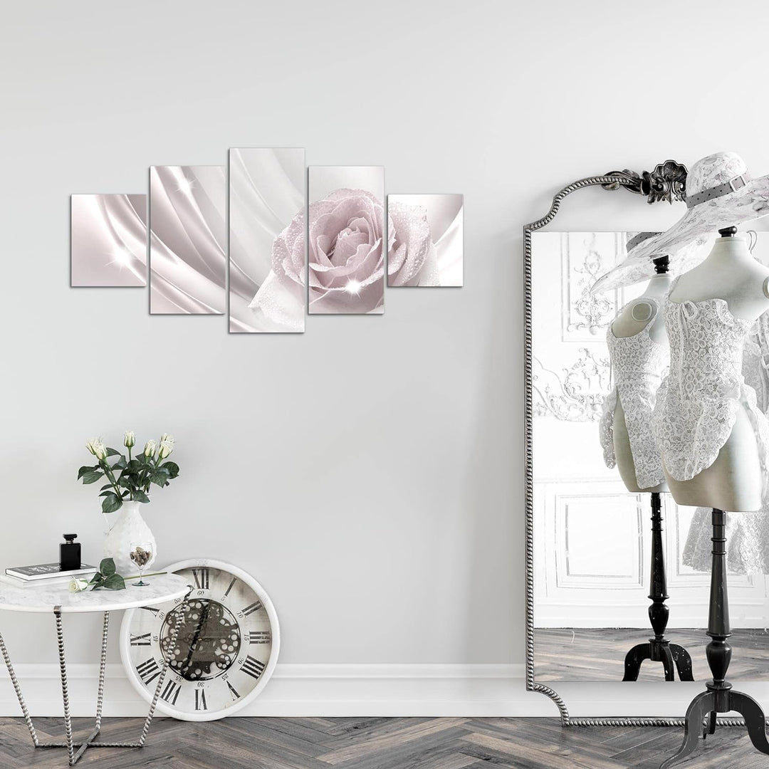 Runa Art Wandbilder Blumen Rose 5 Teilig Bild auf Vlies Leinwand Deko Wohnzimmer Abstrakt Beige Grau