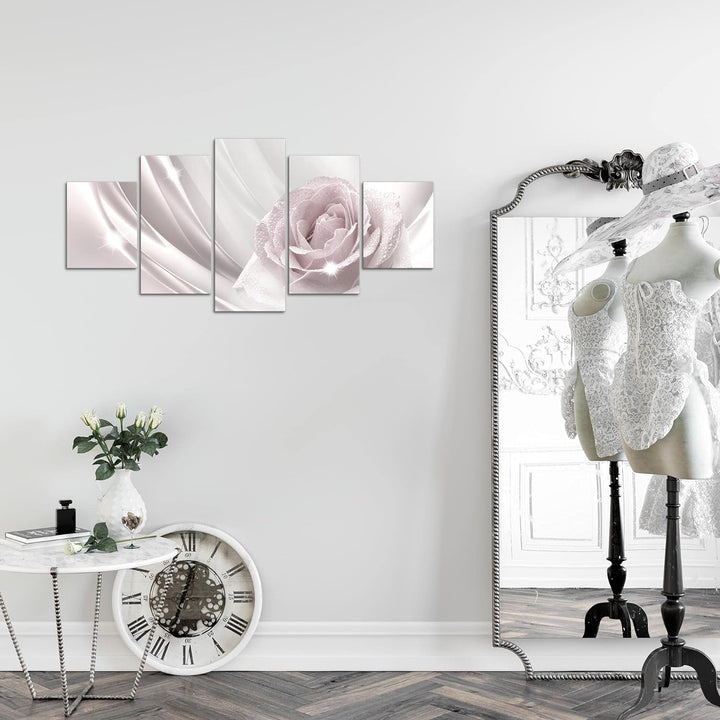 Runa Art Wandbilder Blumen Rose 5 Teilig Bild auf Vlies Leinwand Deko Wohnzimmer Abstrakt Beige Grau