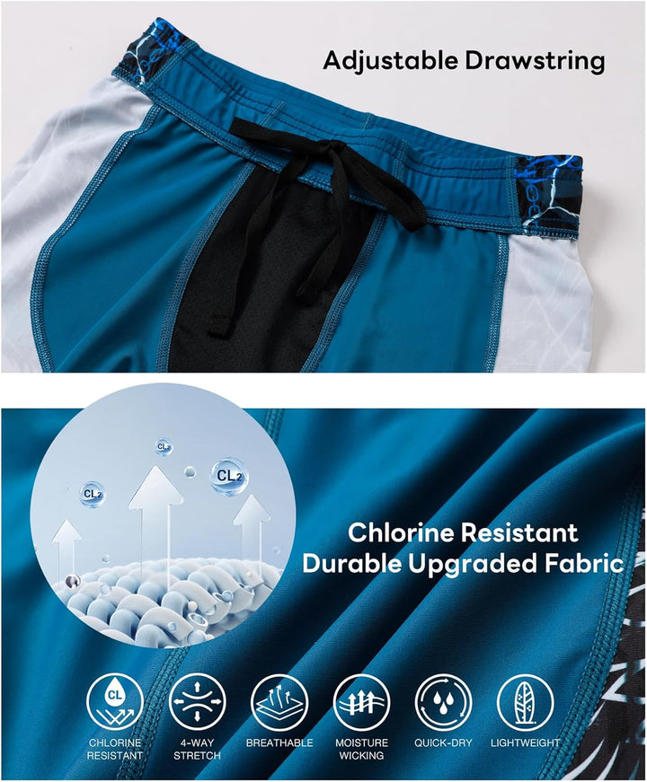 HUGE SPORTS Herren Splice Schwimmhose Kompression Jammer Lang Wilde Serie M Adler Blau, M Adler Blau