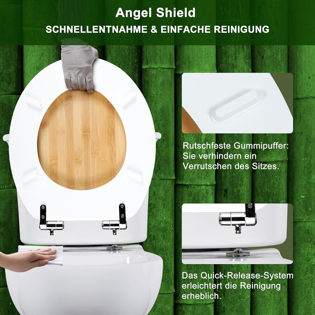 Angel Shield WC-Sitz mit Absenkautomatik, Verstellbare Metallscharniere, zu Reinigen, O-Förmig, 45x3