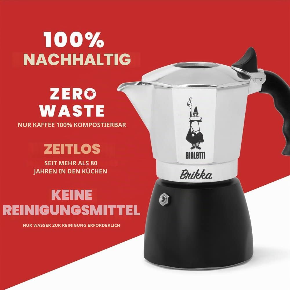 Bialetti Kaffeeautomat New Brikka, 2 Tassen (100 ml), cremiger Espresso wie in der Bar, nicht für In