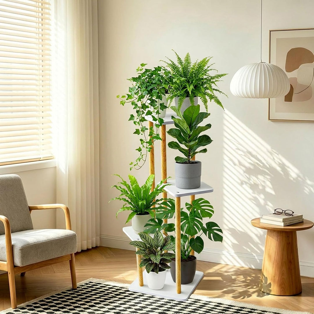 Pflanzenständer 4 Ebenen Mehrstöckig Holz Blumenständer | Display Regal Dekoration, Platzsparendes P