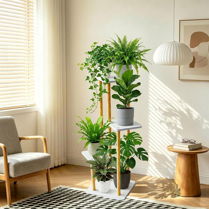 Pflanzenständer 4 Ebenen Mehrstöckig Holz Blumenständer | Display Regal Dekoration, Platzsparendes P