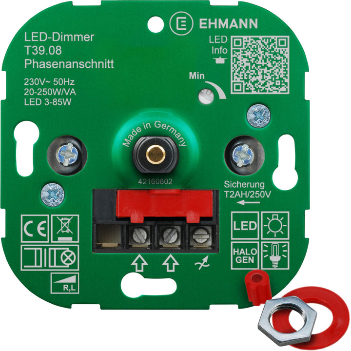 EHMANN 3900x0800 T39.08 Unterputz-Dimmer, Phasenanschnitt, 230 V, 50 Hz, Leistung: LED 3-85 W, 20-25