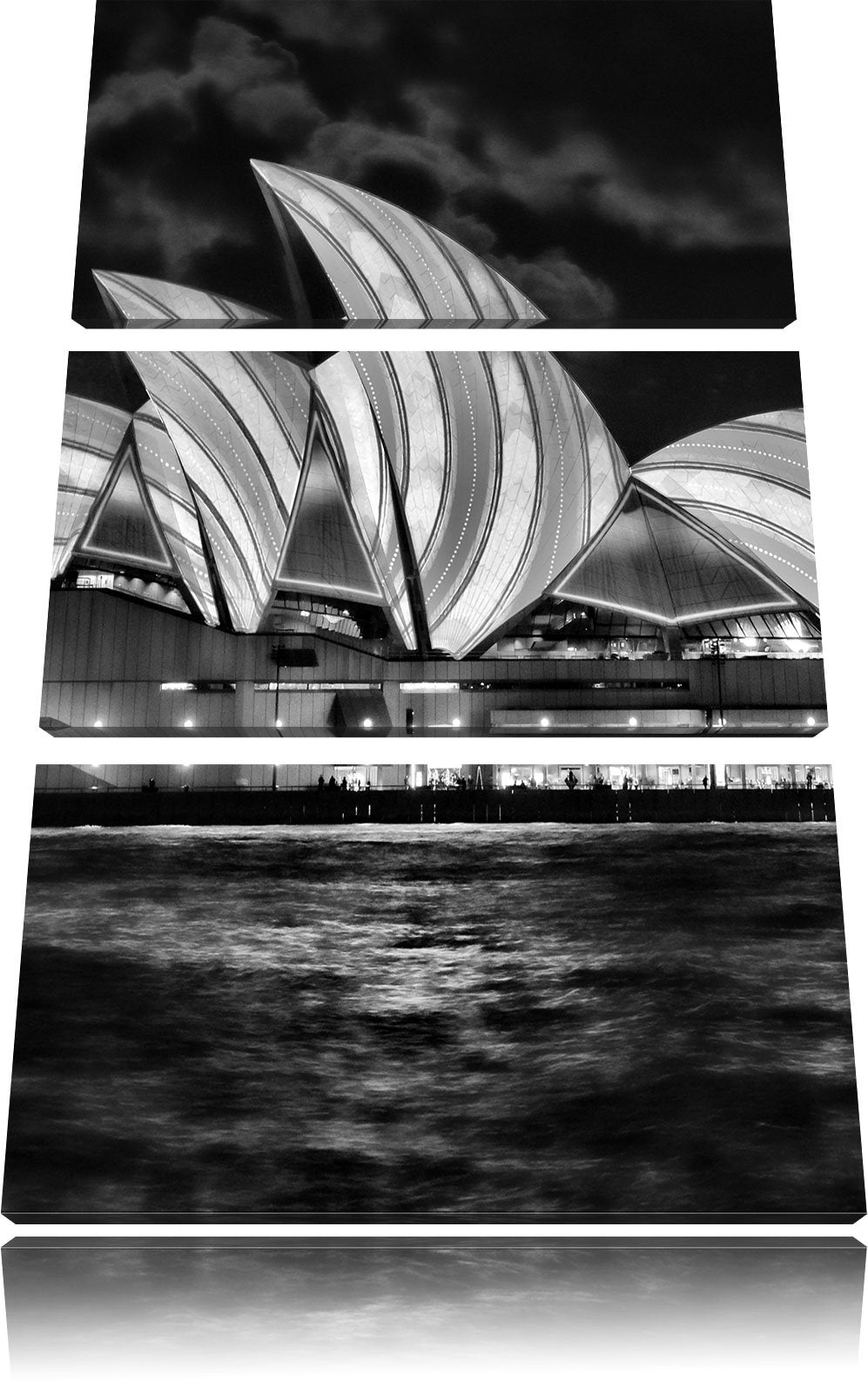 Pixxprint Monocrome, Sydney Opera House blau gelbe Streifen 3-Teiler Leinwandbild 120x80 Bild auf Le