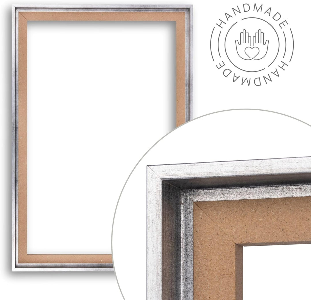 'N°35' Schattenfugenrahmen für 30x40 cm Keilrahmen | Silber | MDF-Holz Bilderrahmen für Keilrahmen L