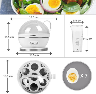 Duronic EB27 WE Eierkocher, Eierkocher für 7 Eier, 400 Watt Eierkocher, Härtegrad von weich bis hart