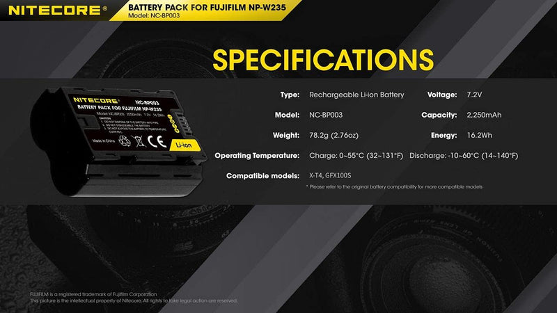 Nitecore NP-W235 Kamera Akku, Alternative zu Fujifilm NP-W235