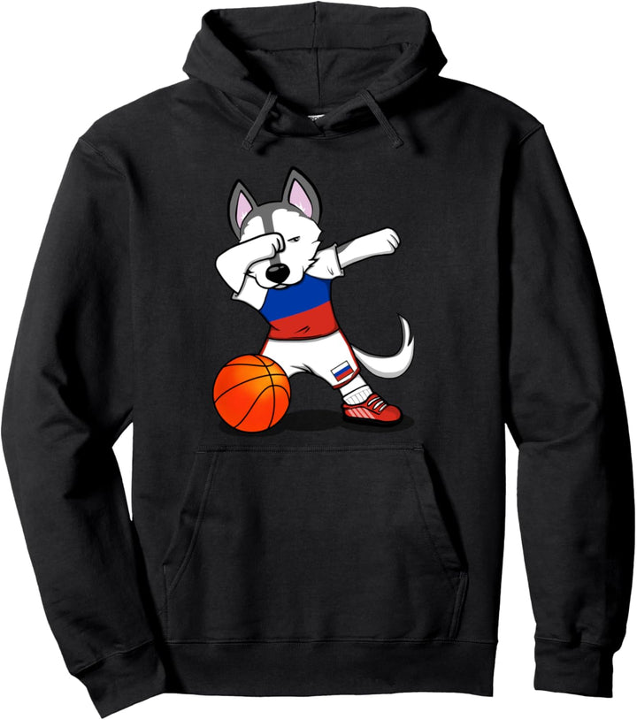 Dabbing Husky Hund Russland Basketball Mannschaft Flagge Pullover Hoodie