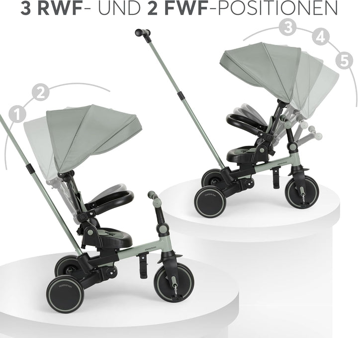 KikkaBoo Dreirad ab 1 Jahr mit Schubstange 8-in-1 ALUMA, Faltbares Kinderfahrzeug mit Drehbarem Sitz