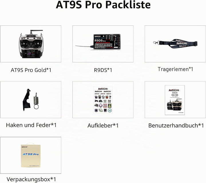 Radiolink AT9S Pro RC Fernsteuerung mit Empfänger, 10/12 Kanäle mit Empfänger-R9DS 2.4 GHz Fernbedie