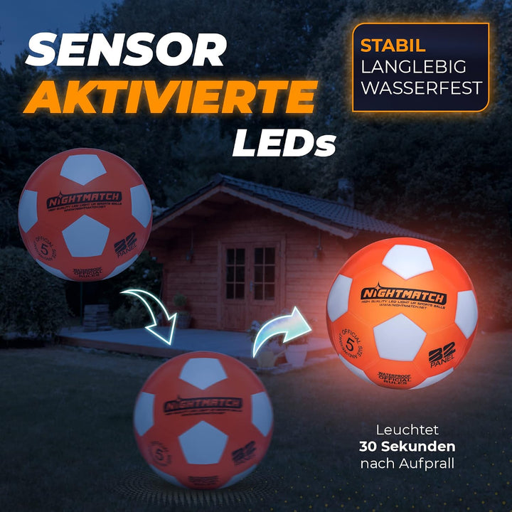 NIGHTMATCH Offizielle Grösse 5 Wasserbeständig LED Leuchtfussball - Leuchtender Fussball für Nachtsp