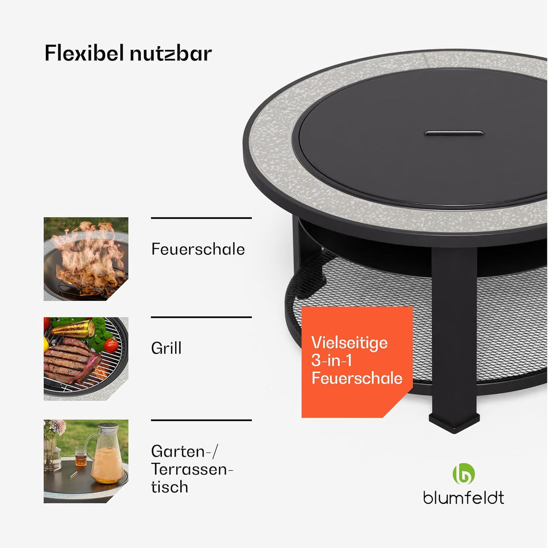 blumfeldt Outdoor-Feuerstelle für den Garten - 3-in-1 Multifunktions-Feuerschale (Feuerstelle, Tisch