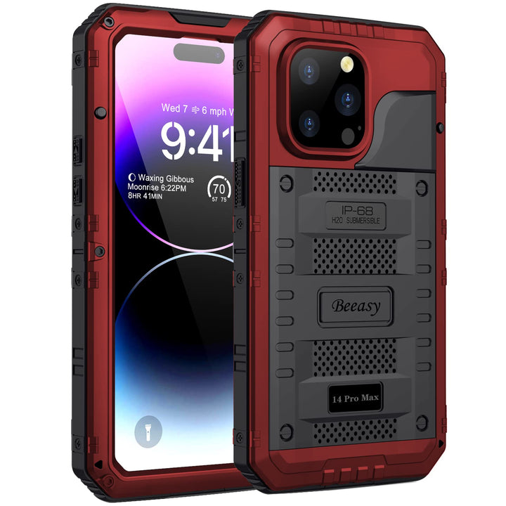 Beeasy für iPhone 14 PRO MAX Wasserdicht Outdoor Hülle (6,7"), Stossfest Panzerhülle Militär 360 Gra
