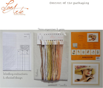 Lanarte Zählmusterpackung Dame mit Hut Leinen Kreuzstichpackung, Baumwolle, Mehrfarbig, 36.0 x 28.0