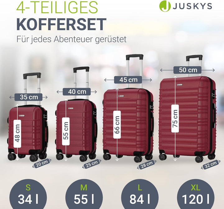 Juskys Hartschale Kofferset Reisekoffer 4 teilig - Zahlenschloss, geräuscharme 360° Rollen gross, Te