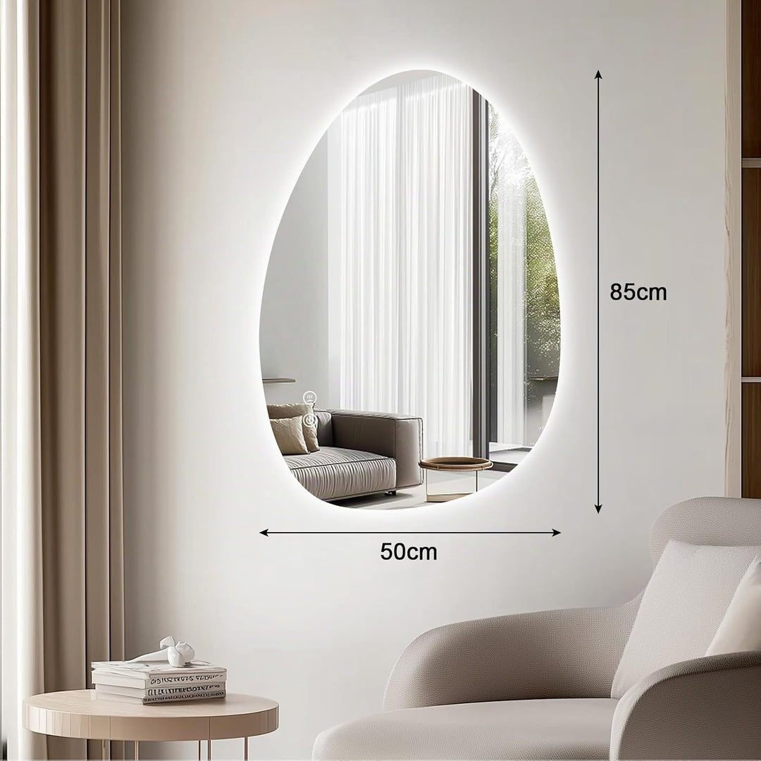 AllRight Spiegel Mit Beleuchtung Asymmetrischer LED Badspiegel mit Touch-Schalter Lichtfarben Dimmba