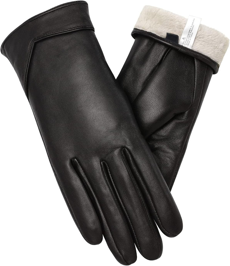 vislivin Touchscreen Handschuhe Damen Winter Lederhandschuhe Warme Leder SMS Handschuhe Schwarz XL,