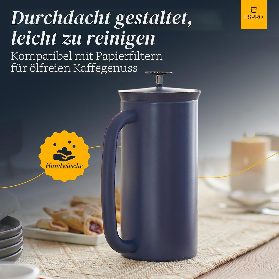 ESPRO - P7 French Press - Double Walled Stainless Steel Insulated Coffee and Tea Maker with Micro-Fi