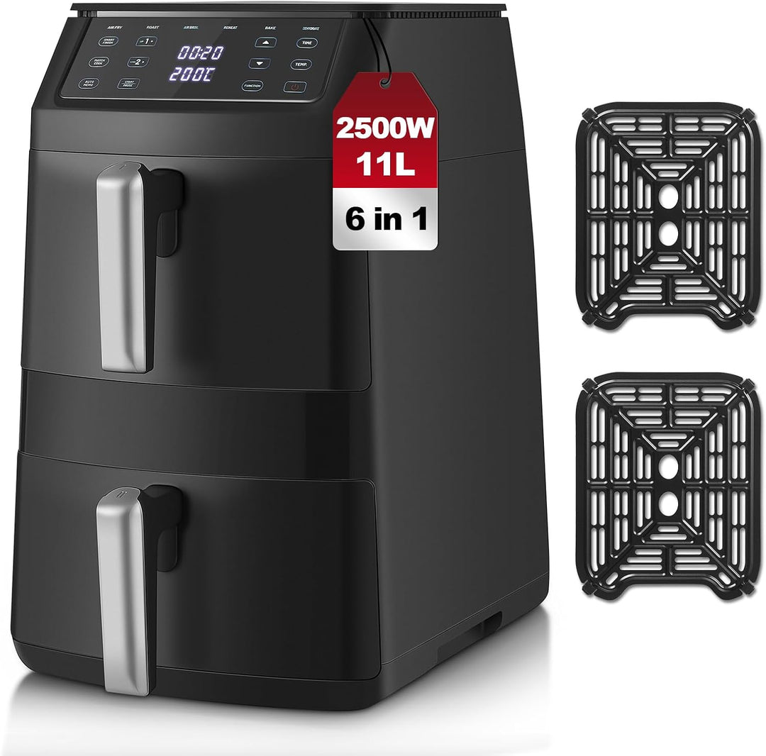 TopStrong Heissluftfritteuse, Airfryer 2 Kammern Vertikale 11L, Double Stack Heissluftfritteuse Dopp