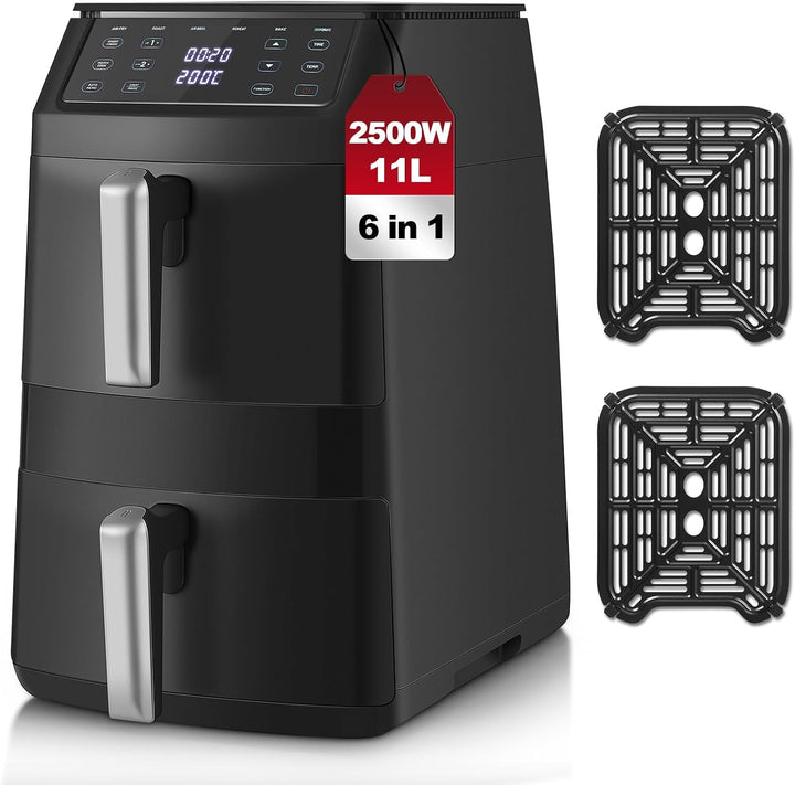 TopStrong Heissluftfritteuse, Airfryer 2 Kammern Vertikale 11L, Double Stack Heissluftfritteuse Dopp
