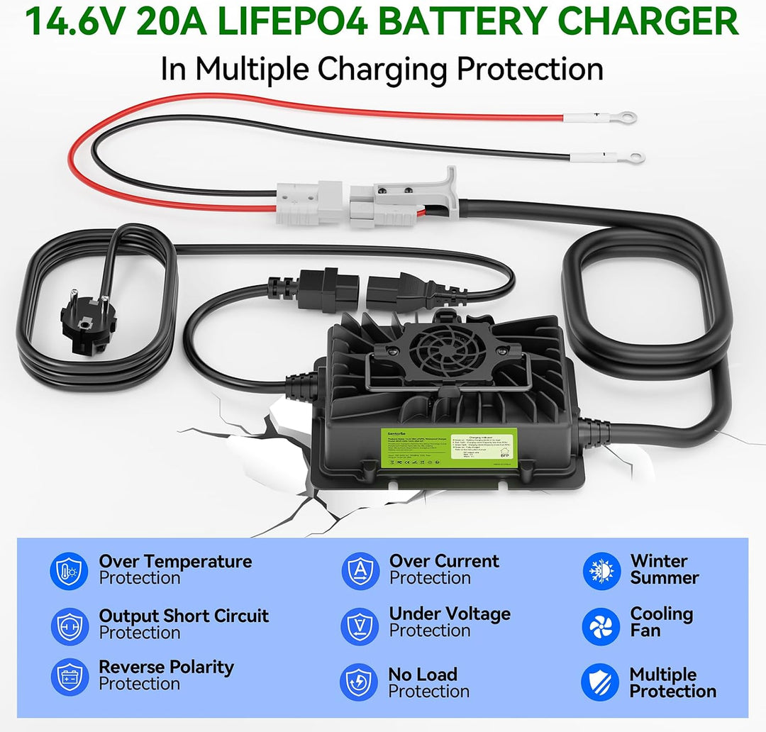 20 A LiFePO4 Batterieladegerät, 12 V/12,8 V Lithium-Batterie-Ladegerät mit Anderson-Anschluss, LED-A