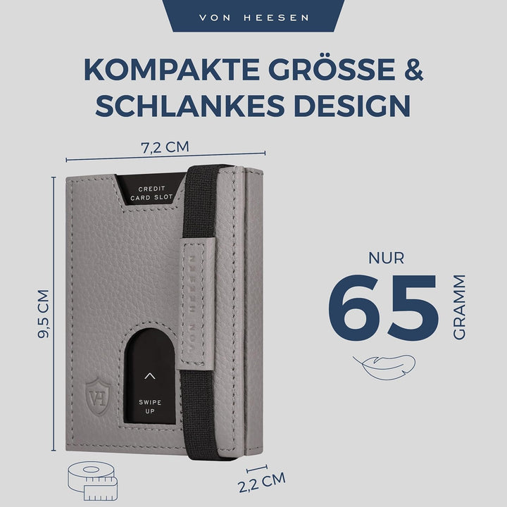 VON HEESEN Slim Wallet mit Münzfach & RFID-Schutz - Leder Geldbeutel - Mini Geldbörse für Herren und
